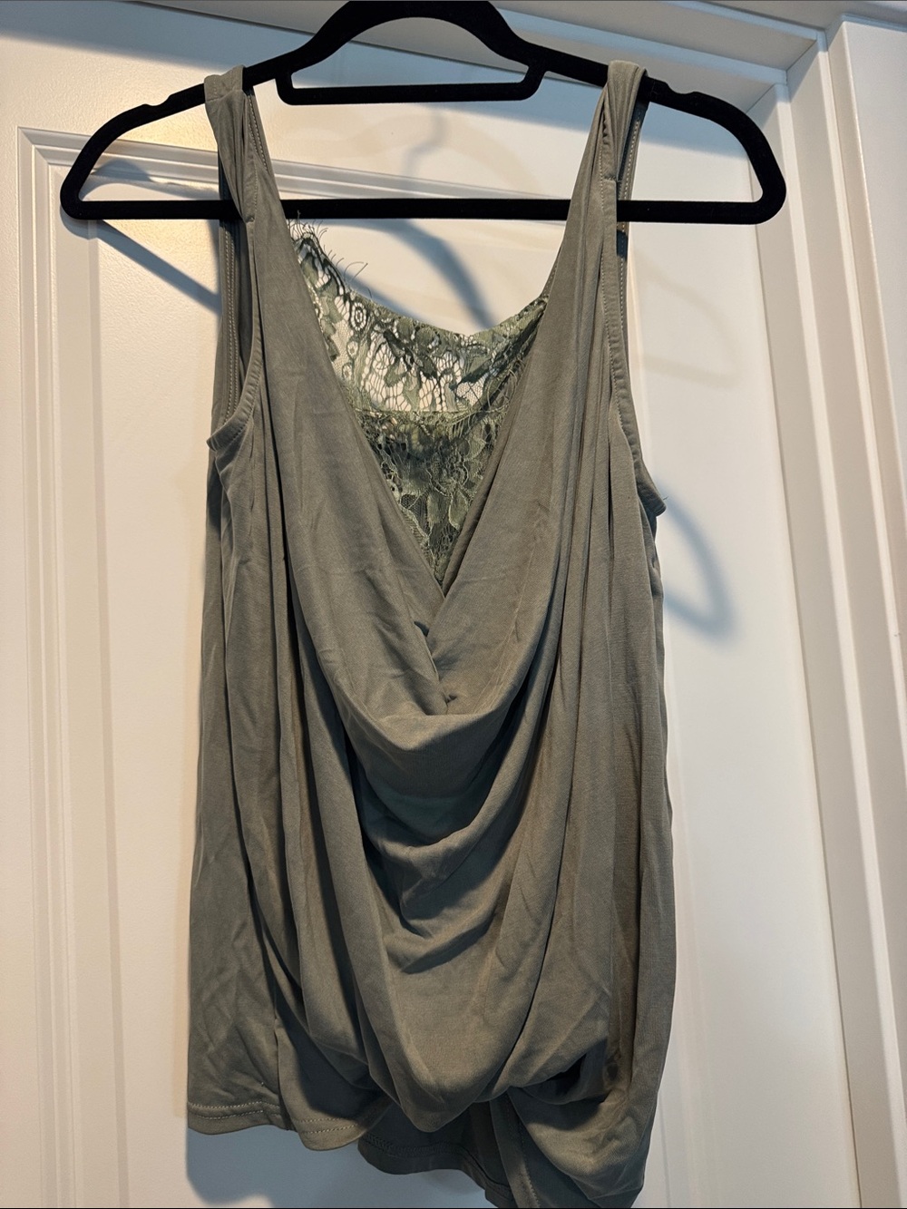 POL Olive Green Draped Lace-Back Tank